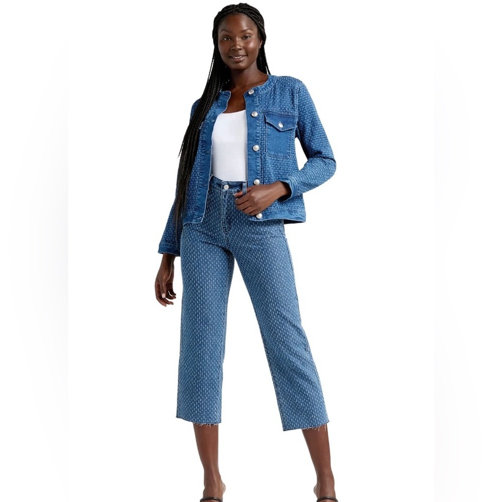 Time and Tru Women's High-Rise Straight Crop Tweed Jeans